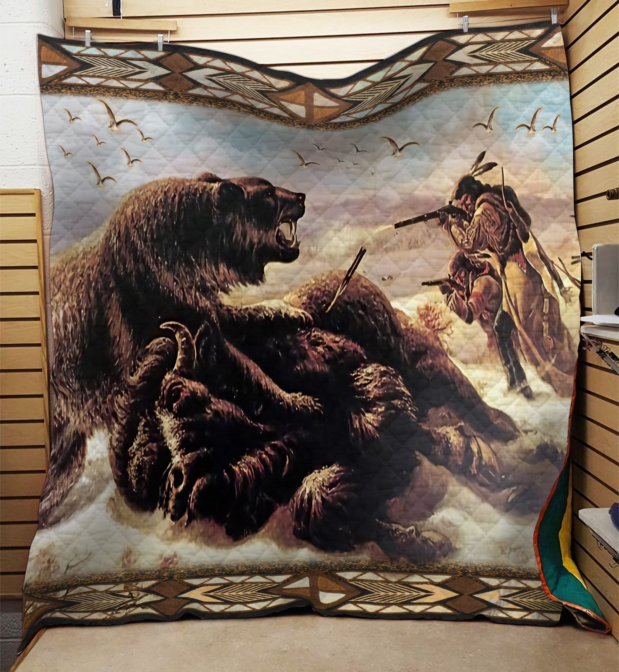 Grizzly Bear Buffalo Native American GS-NT0505LB Quilt Blanket