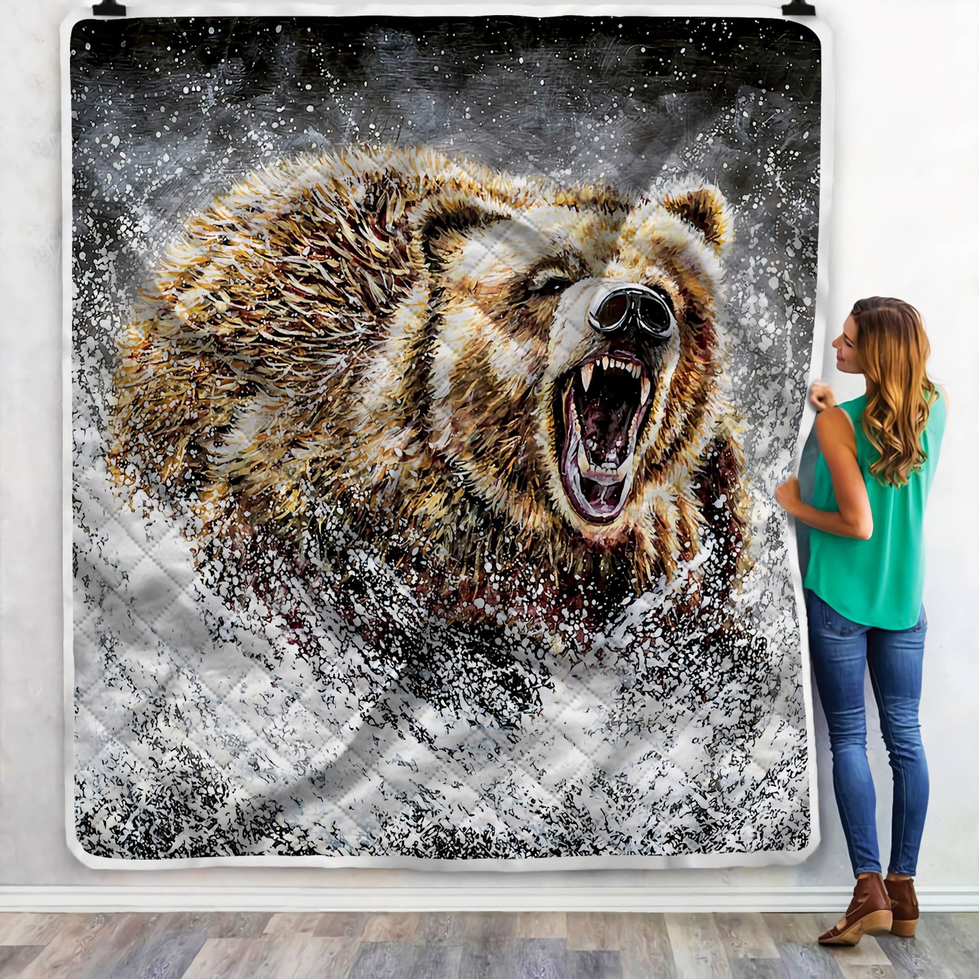 Grizzly Brown Wild Bear Sherpa Fleece Blanket