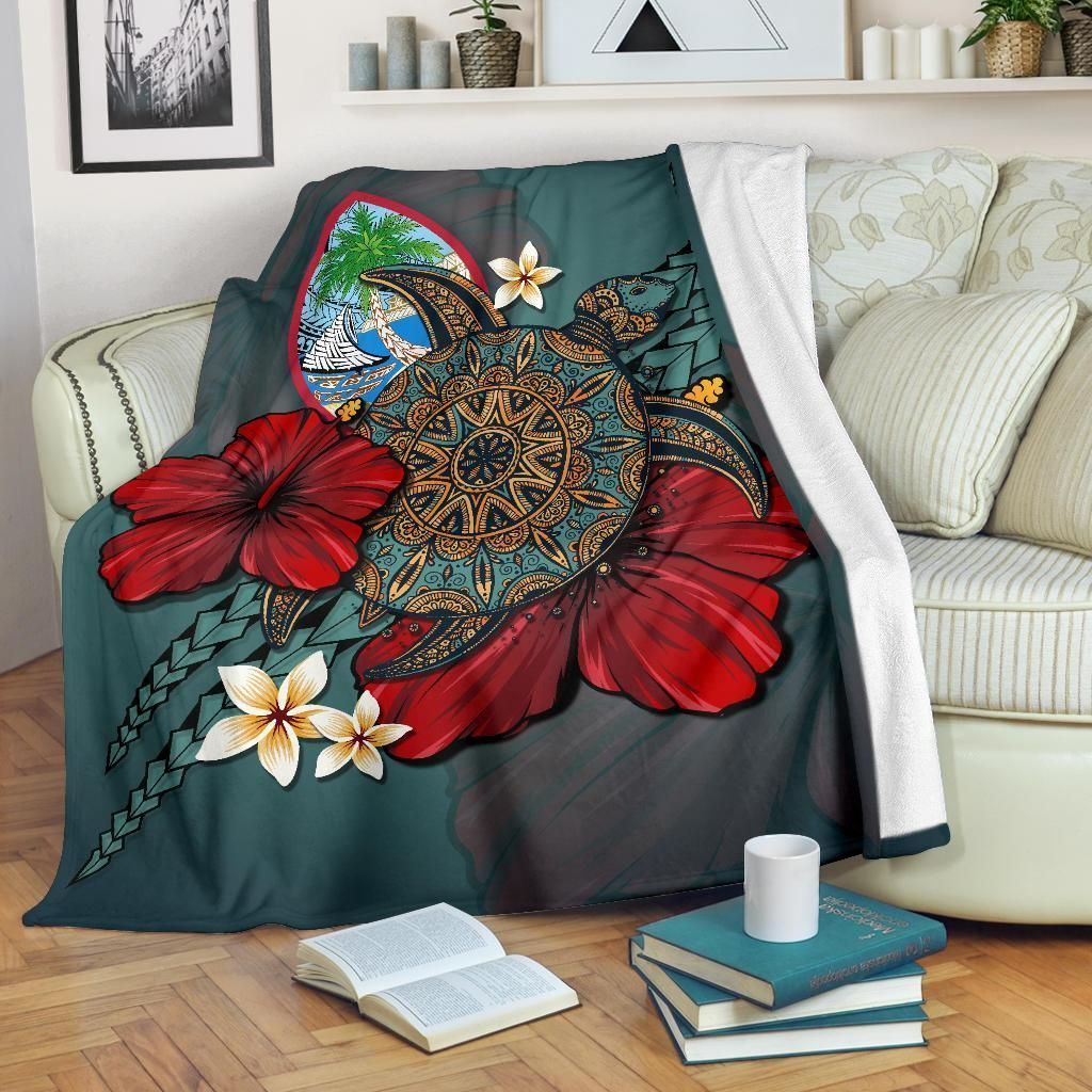 Guam Blue Turtle Tribal Sherpa Fleece Blanket