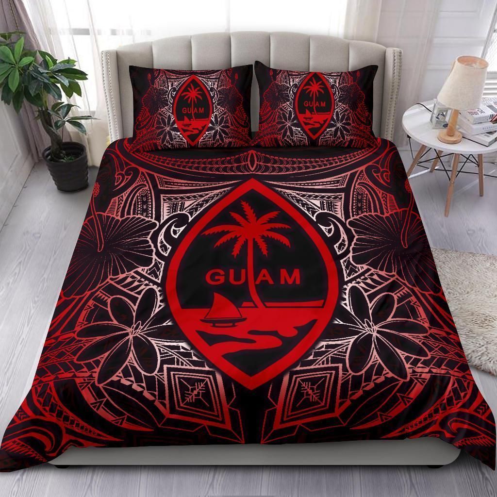 Guam Red Hibiscus Coat Of Arms Bedding Set