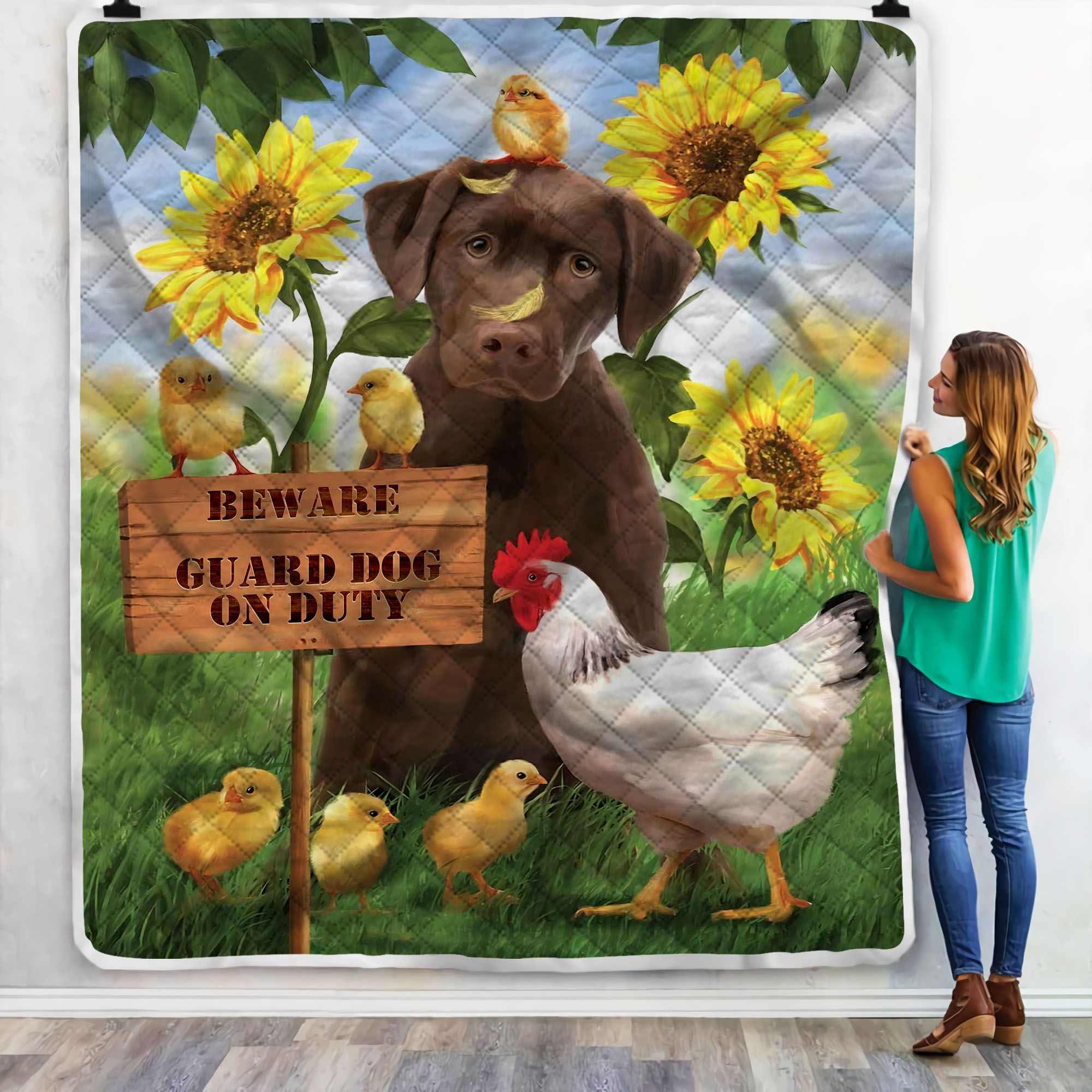 Guard Duty Dog With Chickens Fleece Blanket
