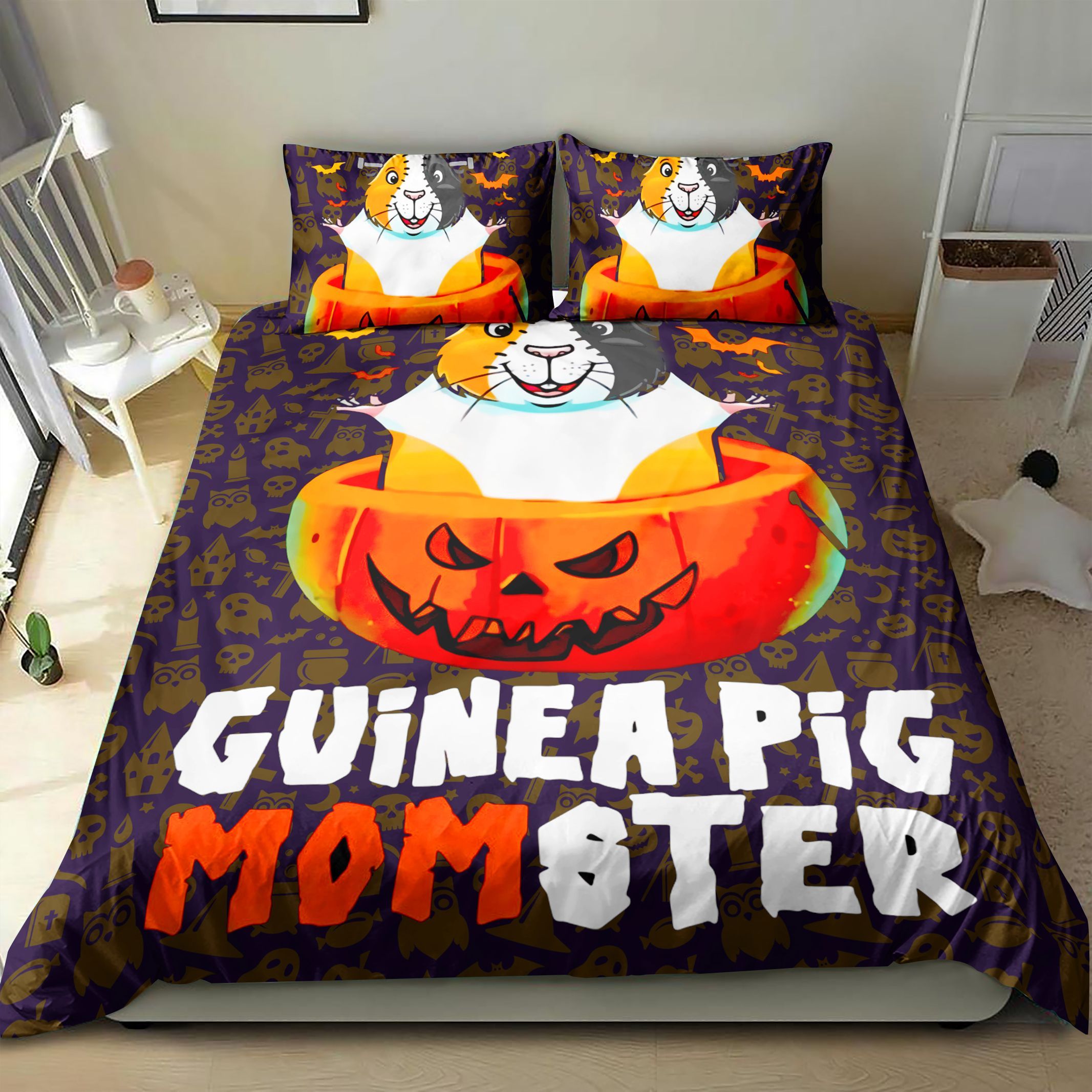 Guinea Pig Monster Pumpkin Halloween Bedding Set