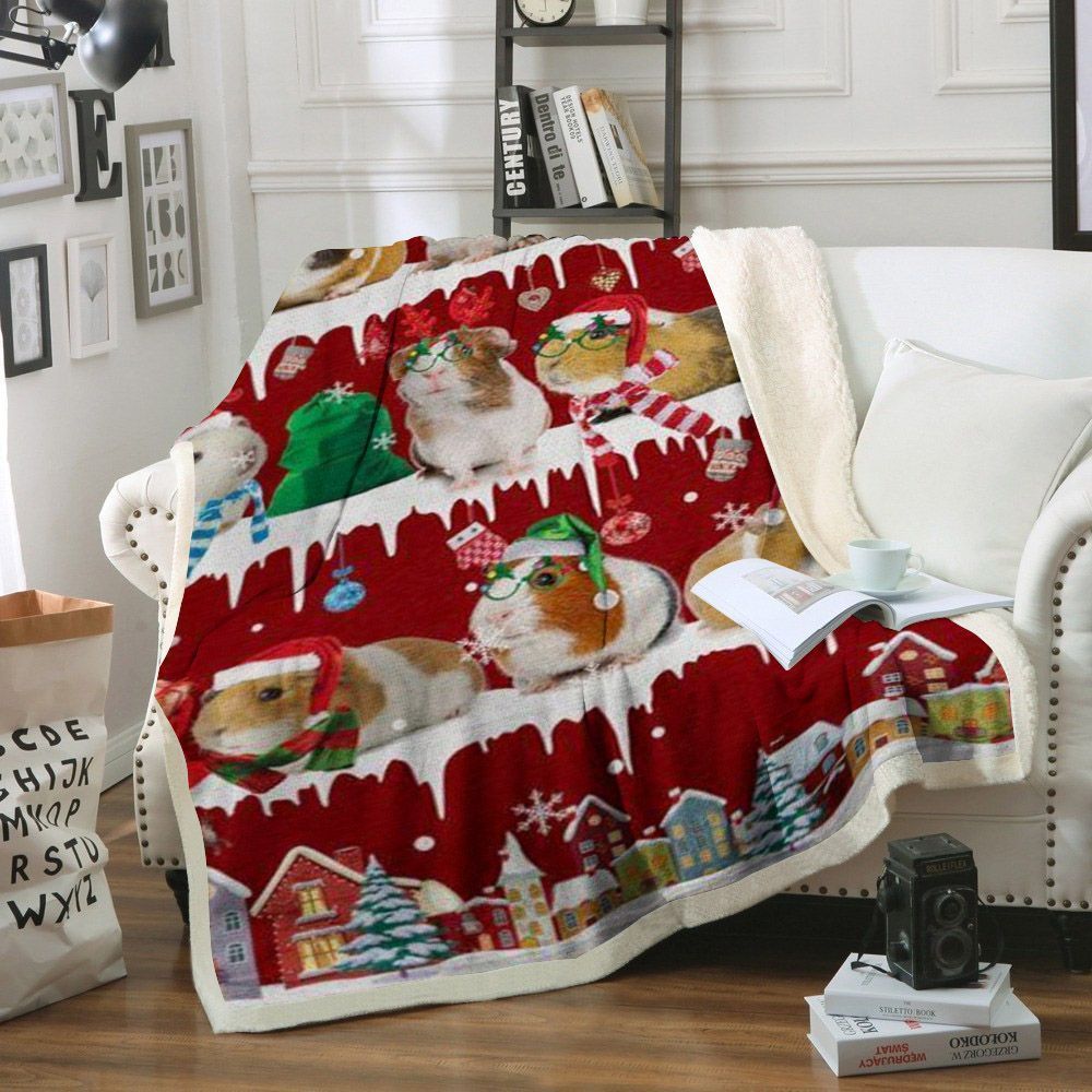 Guinea Pig Snow Christmas Sherpa Fleece Blanket