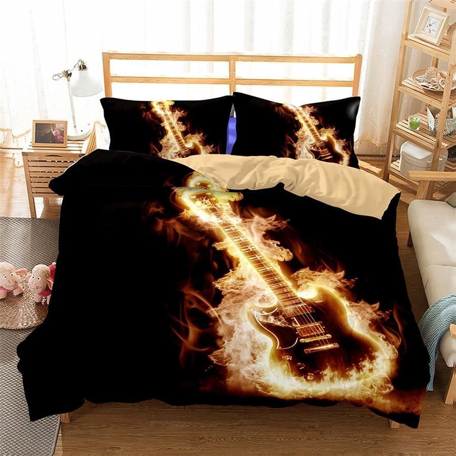 Guitar Black On Flame Bedding Set