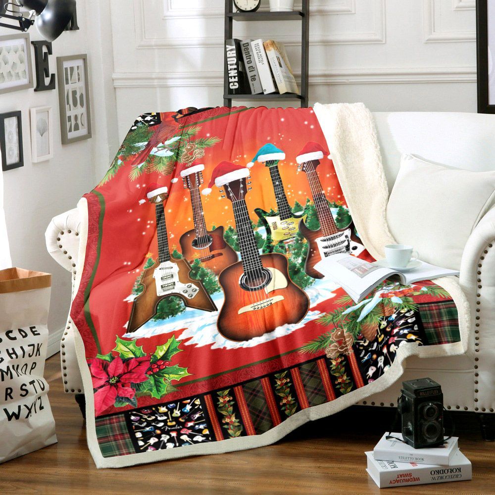 Guitar Christmas Sherpa Fleece Blanket