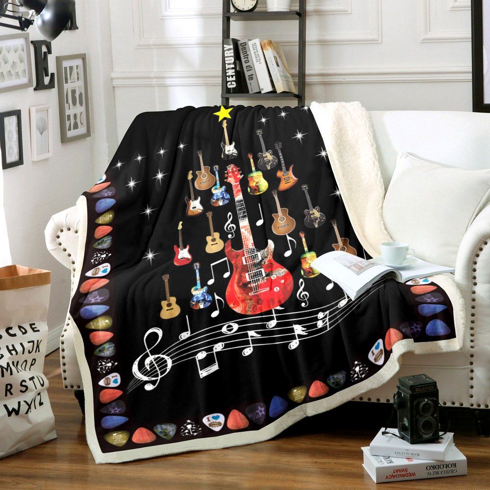 Guitar Christmas Sherpa Fleece Blanket