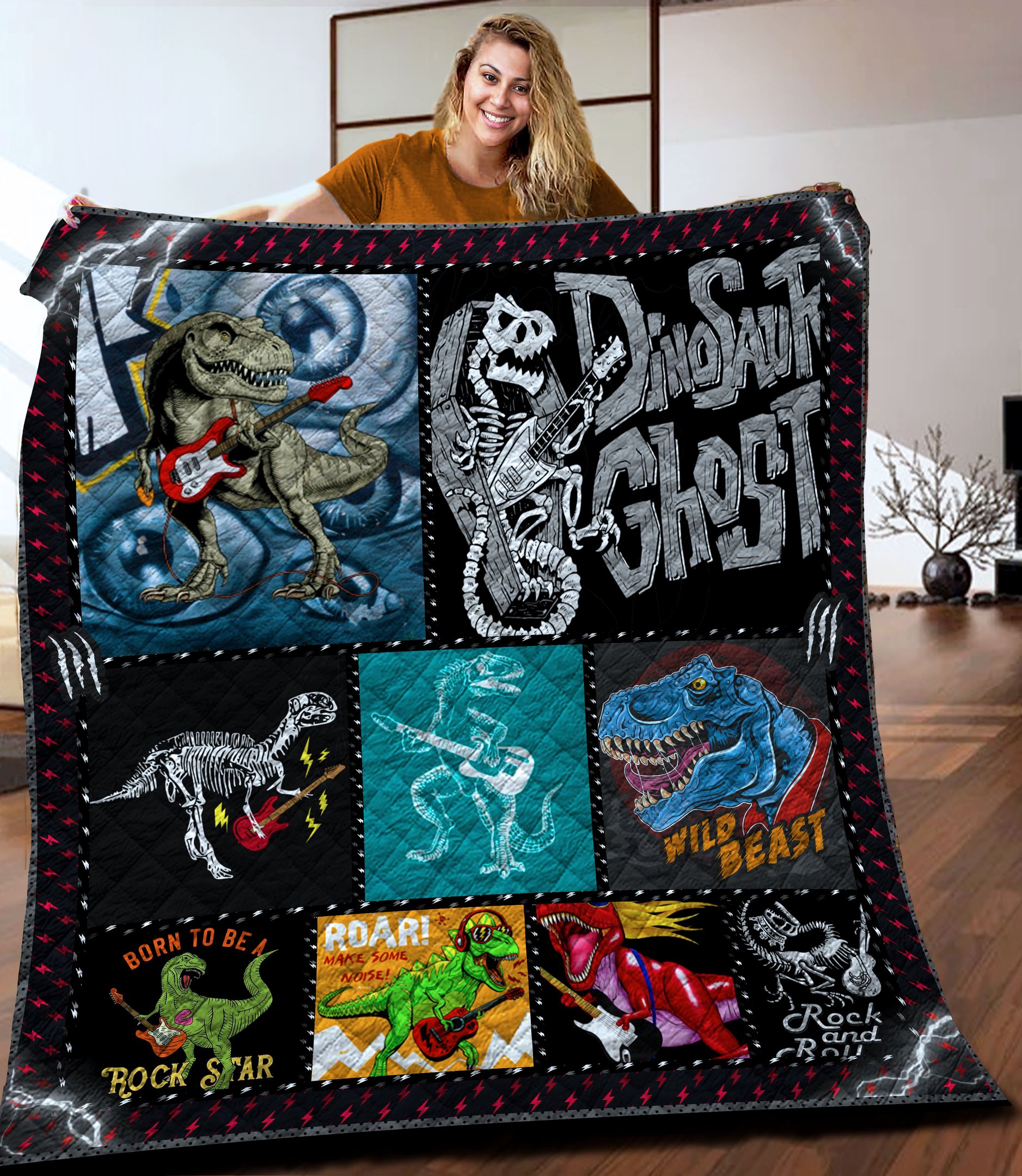 Guitar Dinosaur Quilt Blanket C9B030604CT