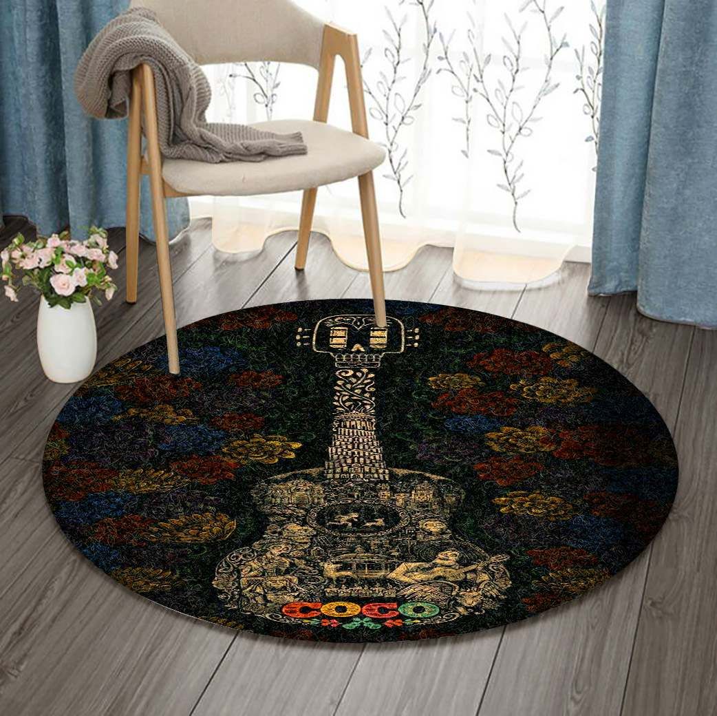 Guitar Flower Round Carpet