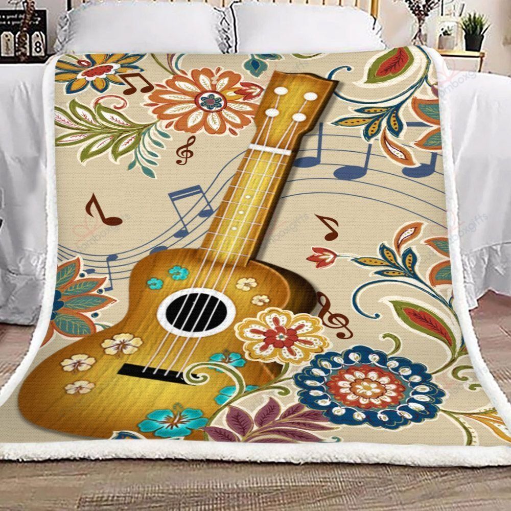 Guitar Flower Fleece Blanket