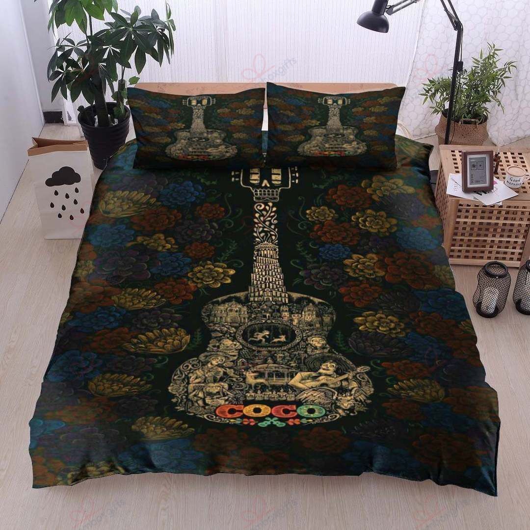 Guitar Flower Pattern Printed Bedding Set