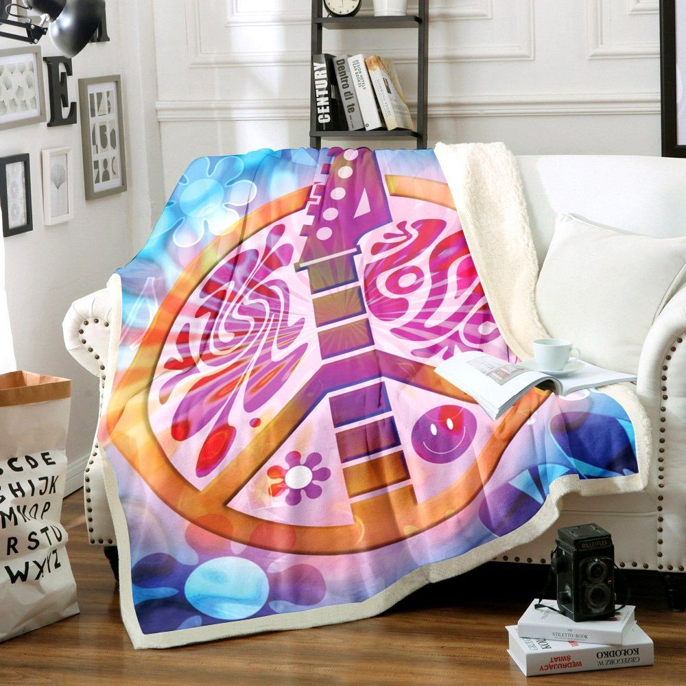 Guitar Hippie Sherpa Fleece Blanket