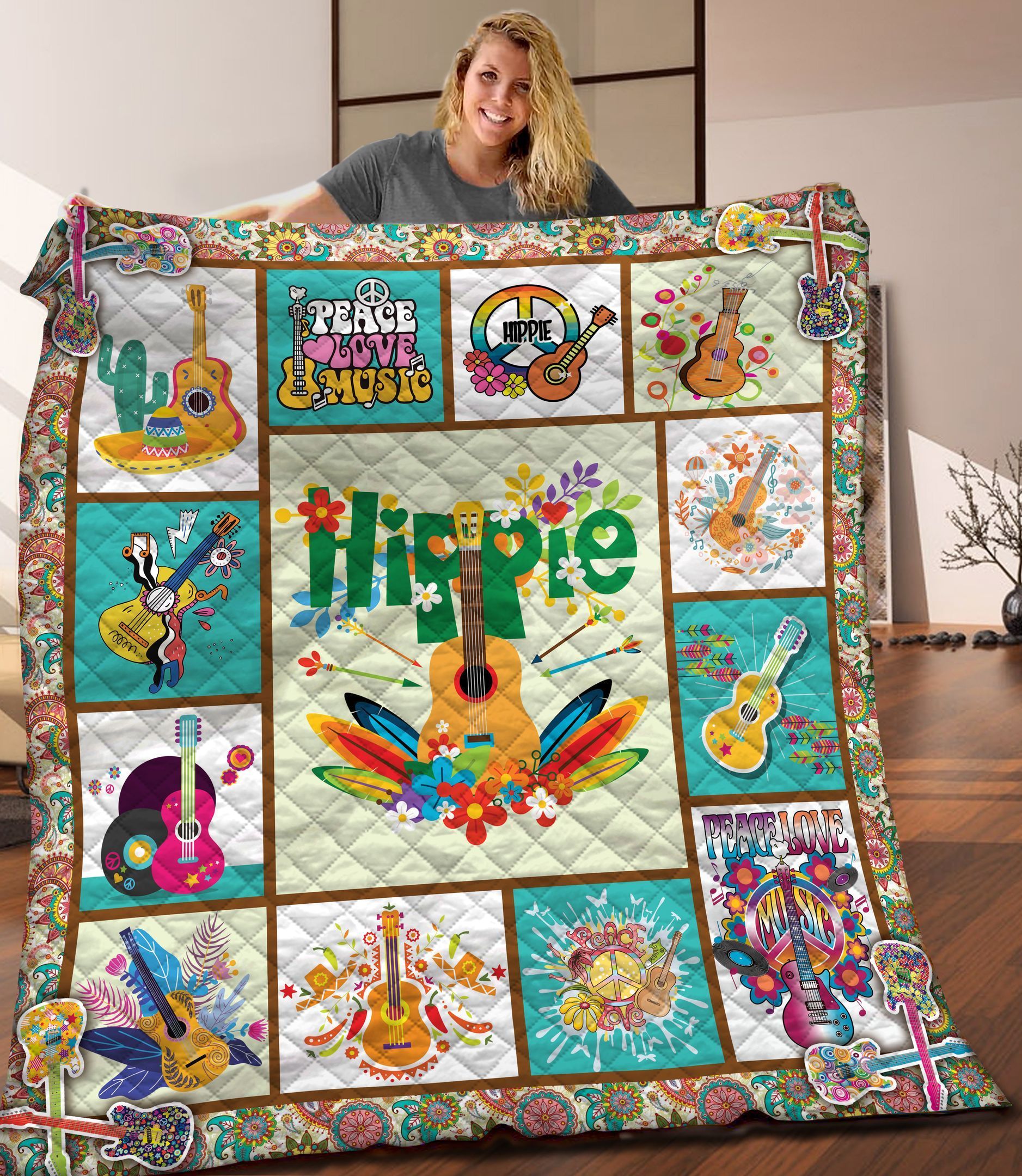 Guitar Hippie Quilt Blanket C9B280203TA