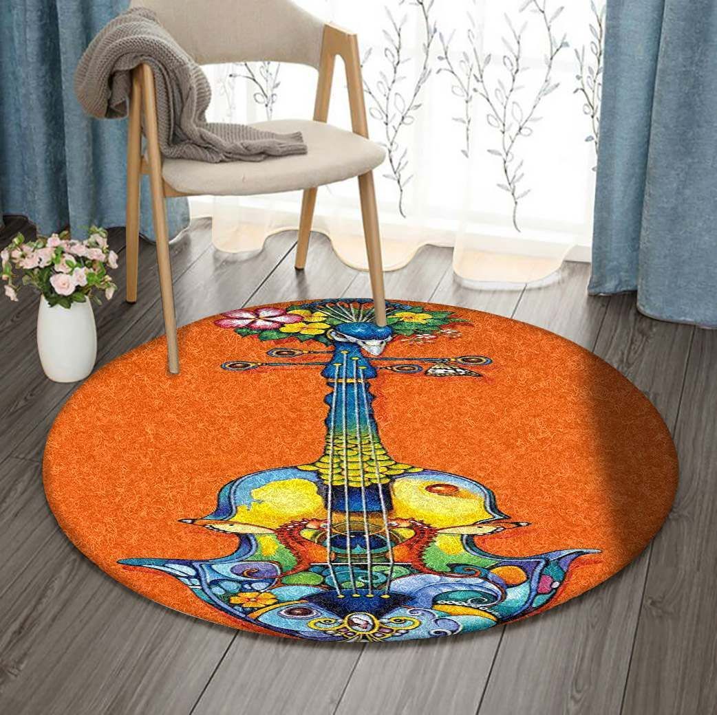 Guitar Peacock Seahorse Celtic Flower Round Carpet