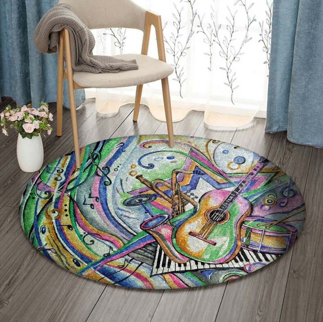 Guitar Piano Saxophone Drum Round Carpet
