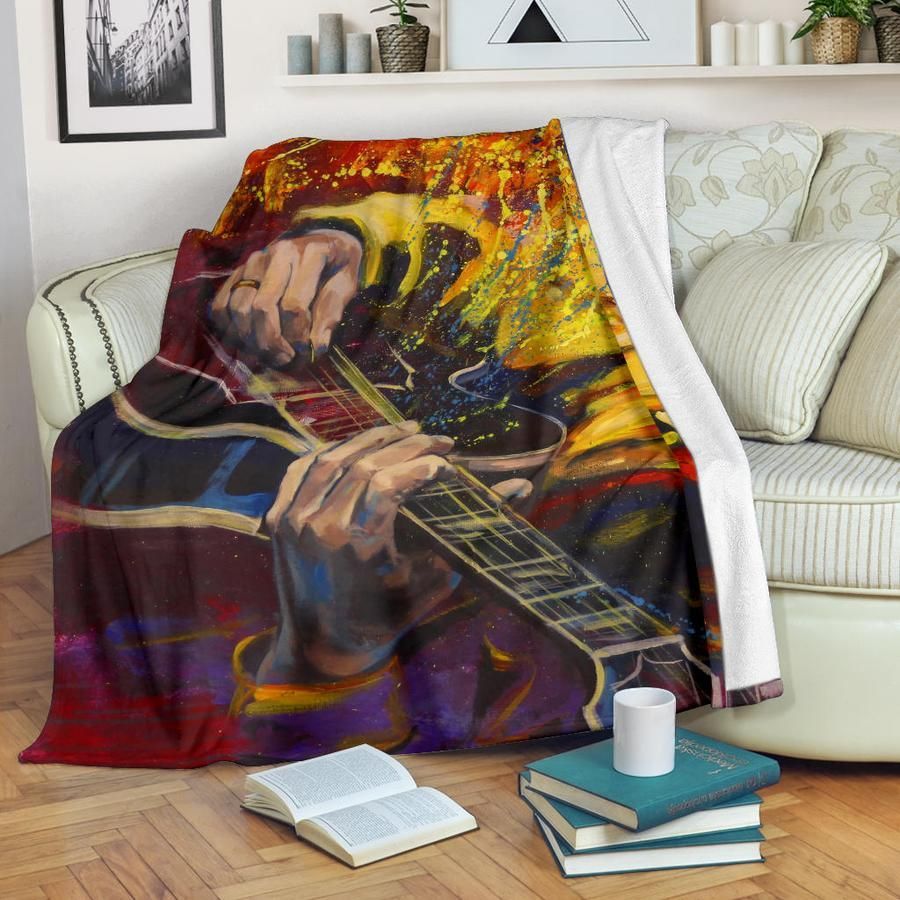 Guitar Player Painting Sherpa Fleece Blanket