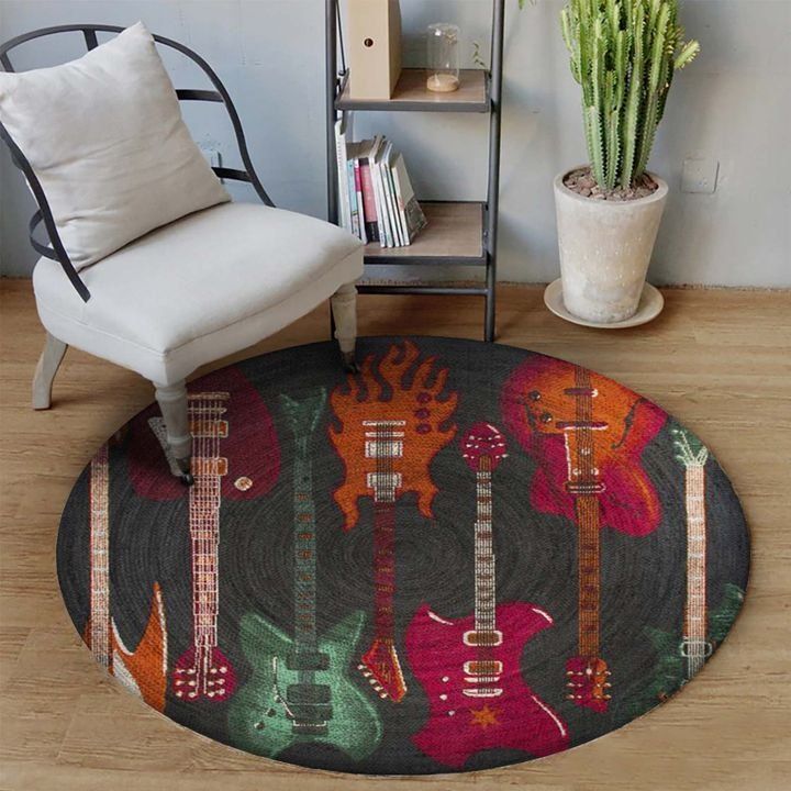 Guitar Rock N Roll Round Carpet