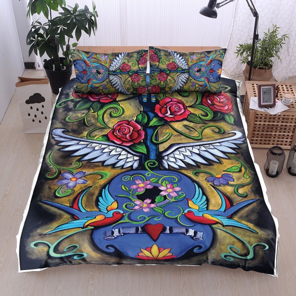 Guitar Rose Bird Bedding Set