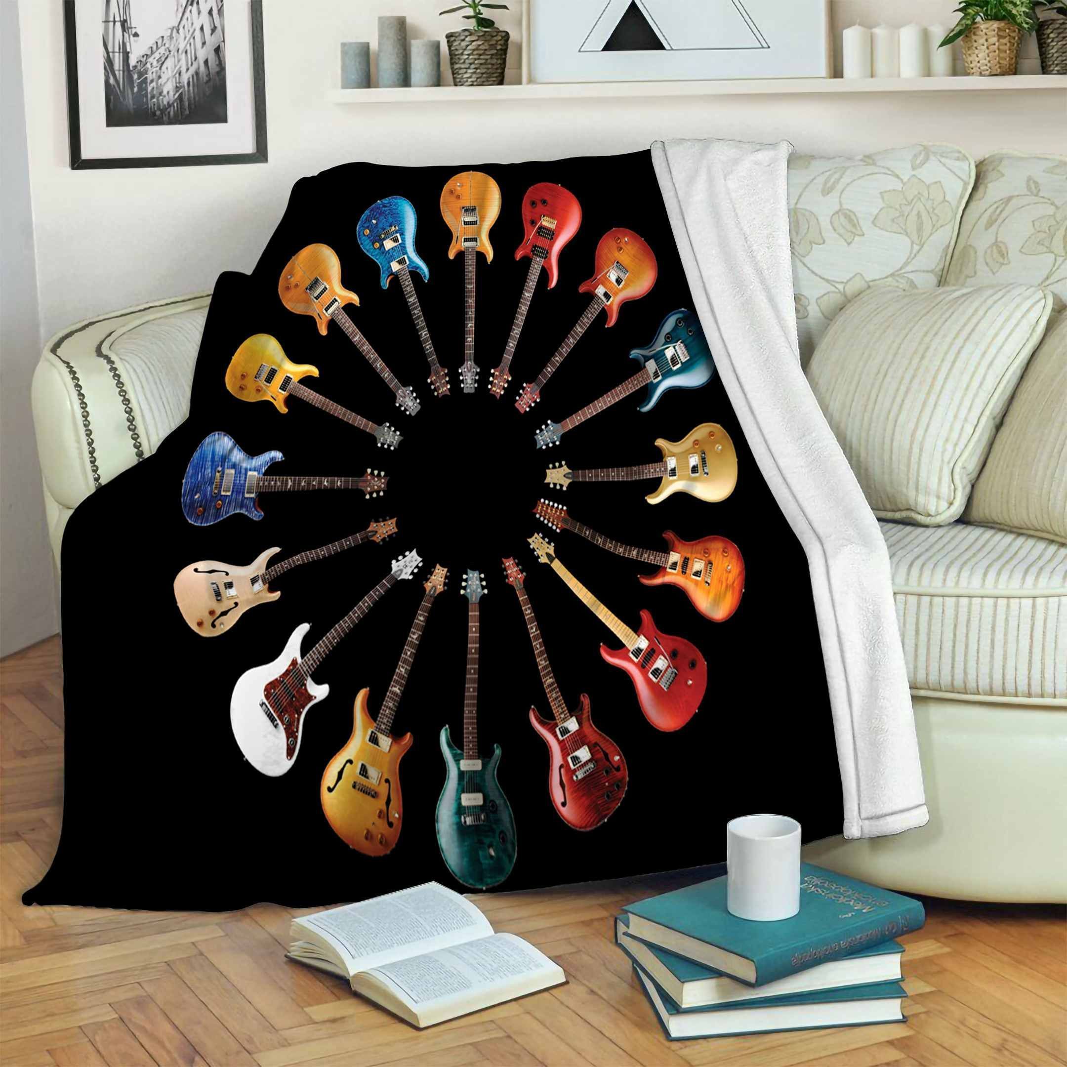Guitar Types In Circle Sherpa Fleece Blanket
