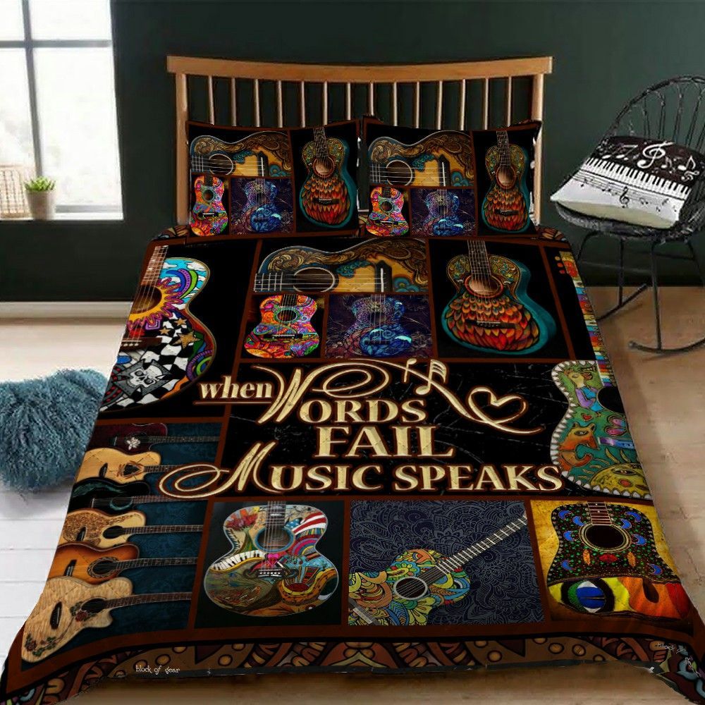 Guitar When Words Fail Music Speaks Bedding Set