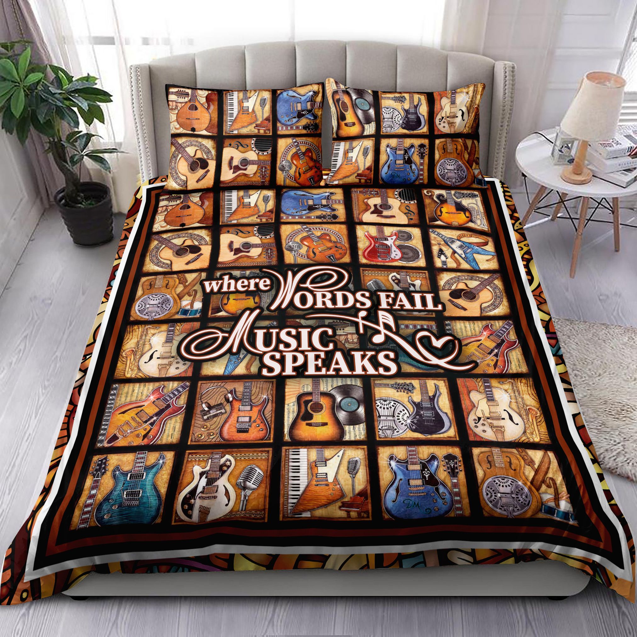Guitar Where Words Fail Music Speaks Bedding Set