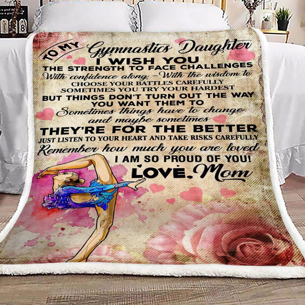 Gymnastics To My Gymnastics Daughter Love Mom Sherpa Fleece Blanket
