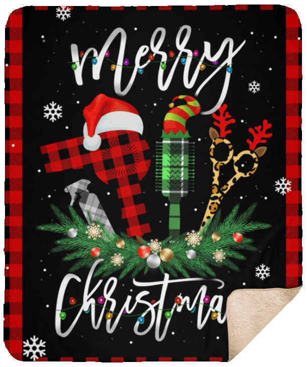 Hair Stylist Merry Christmas Sherpa Fleece Blanket
