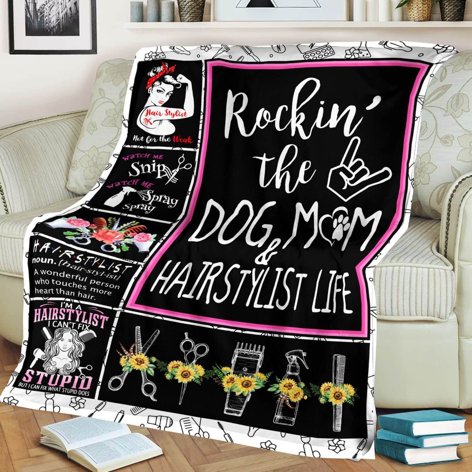 Hair Stylist Mom Dog Sherpa Fleece Blanket
