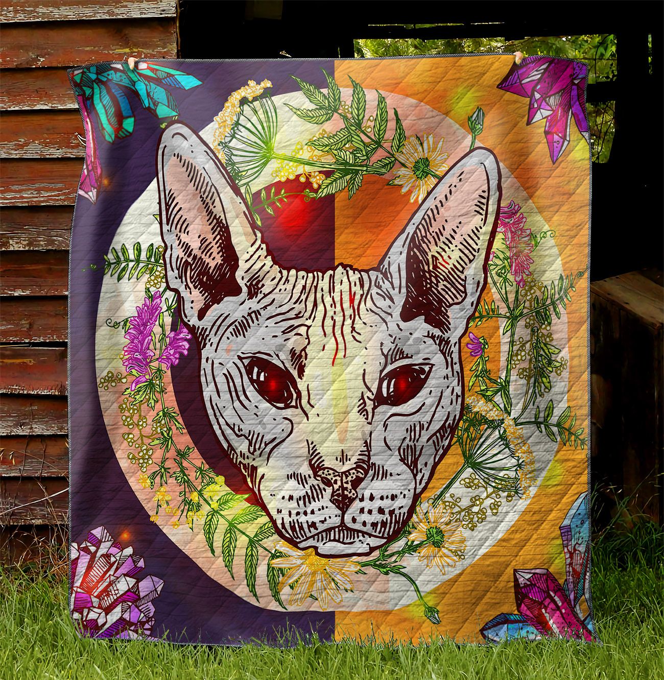 Hairless Cat Flowers NI2002062YD Quilt Blanket