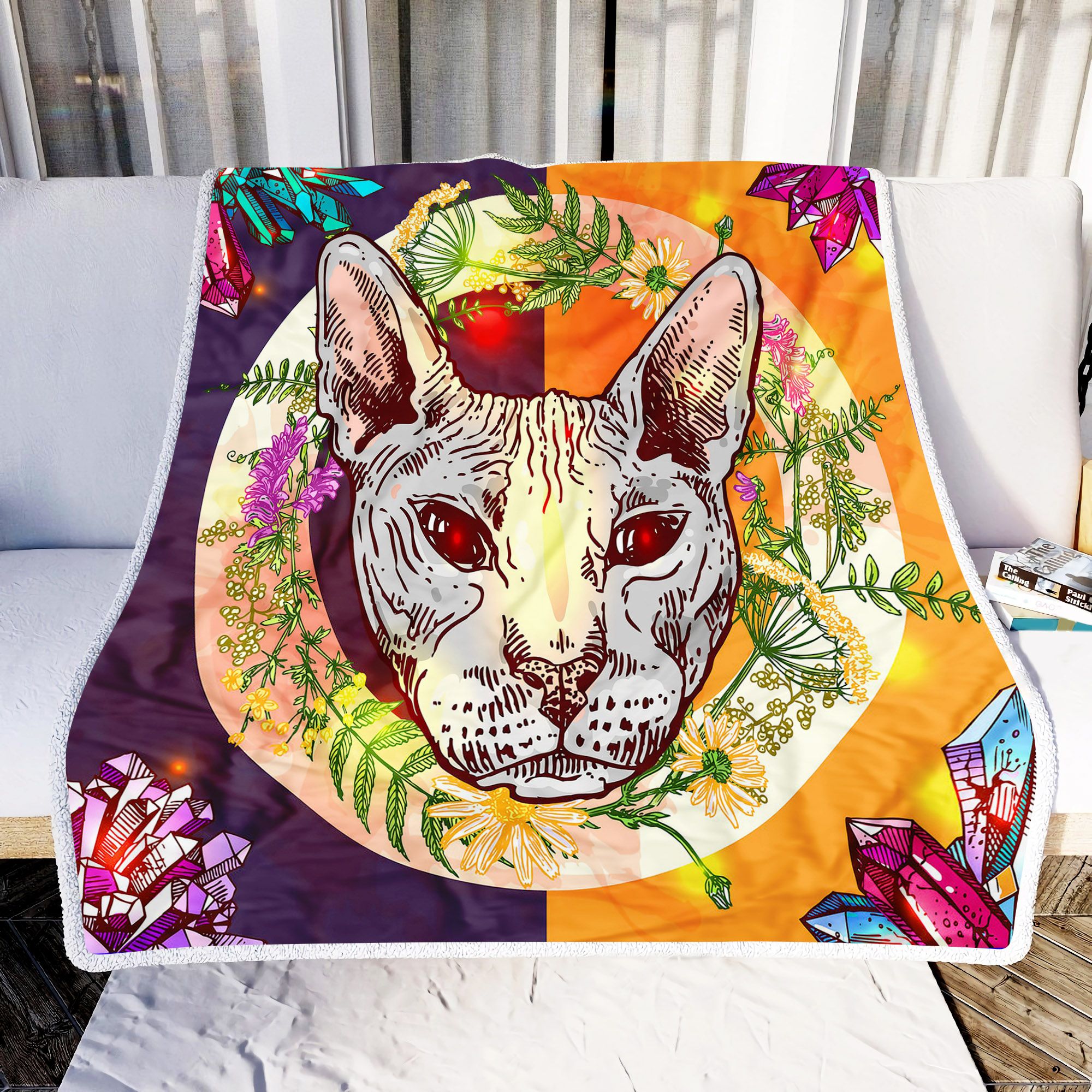 Hairless Cat Flowers Fleece Blanket