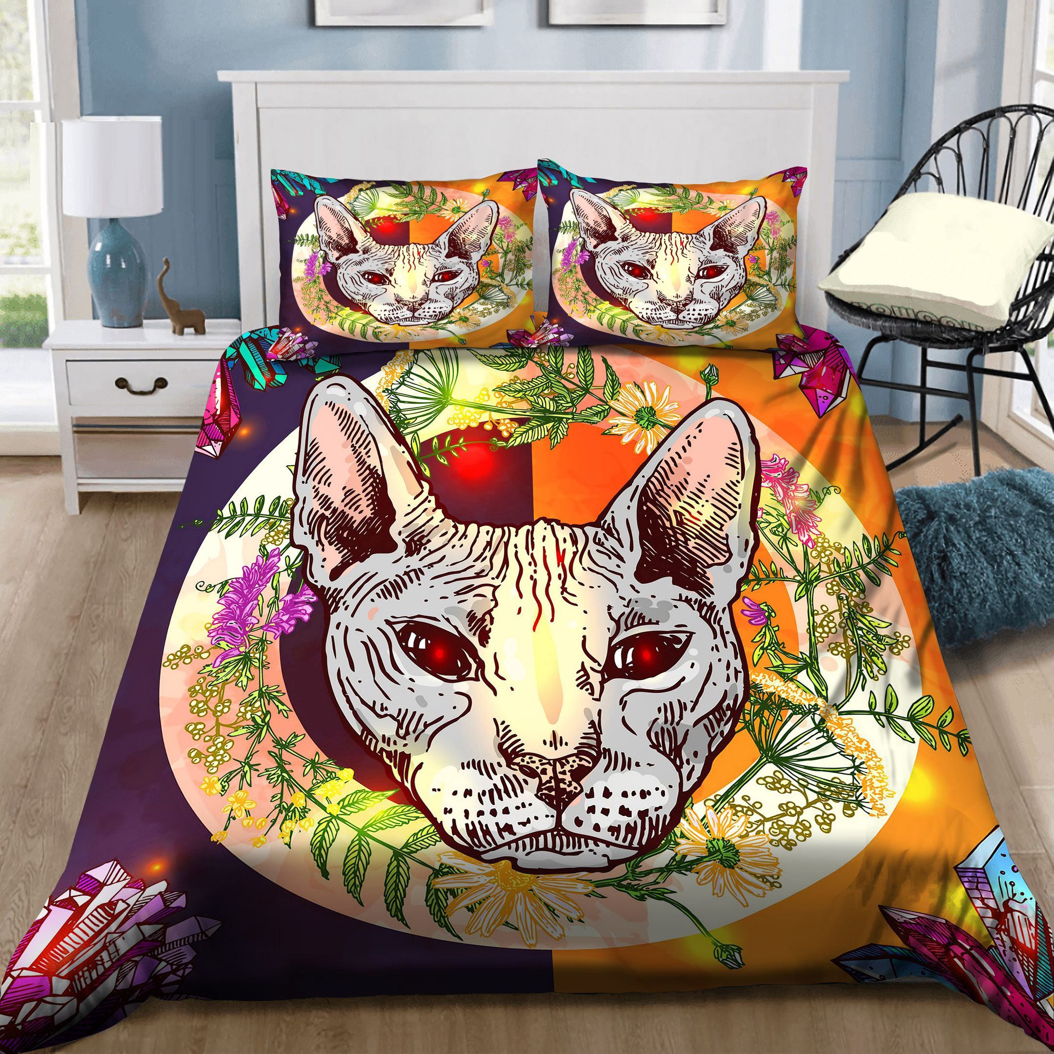 Hairless Cat Flowers Bedding Set