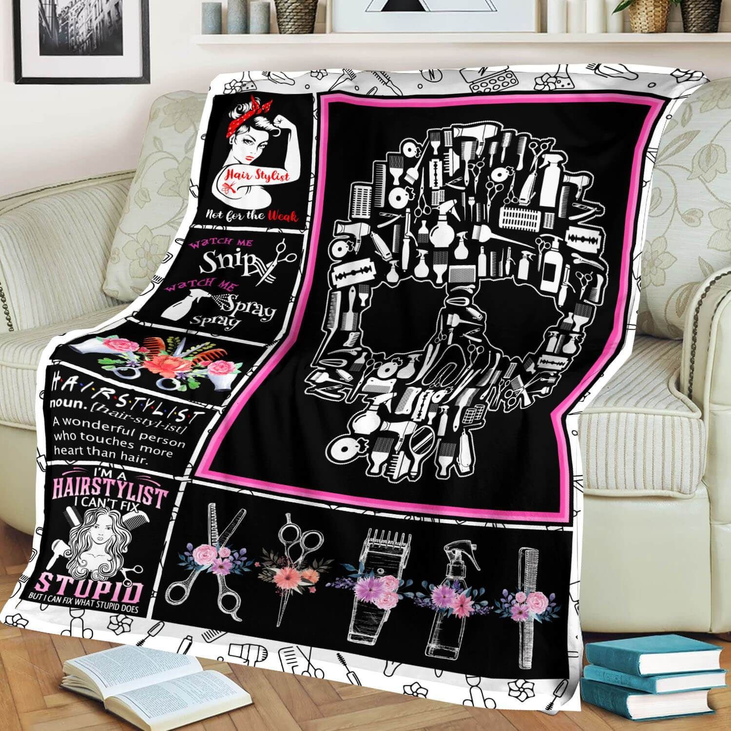 Hairstylist Shirt Skull Style Sherpa Fleece Blanket