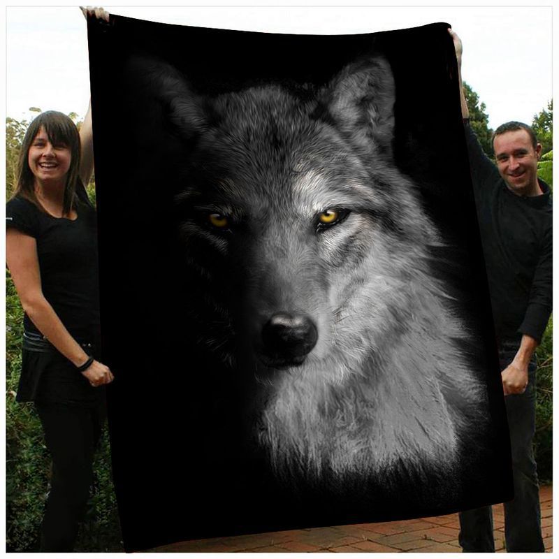 Half Face Wolf Sherpa Fleece Blanket