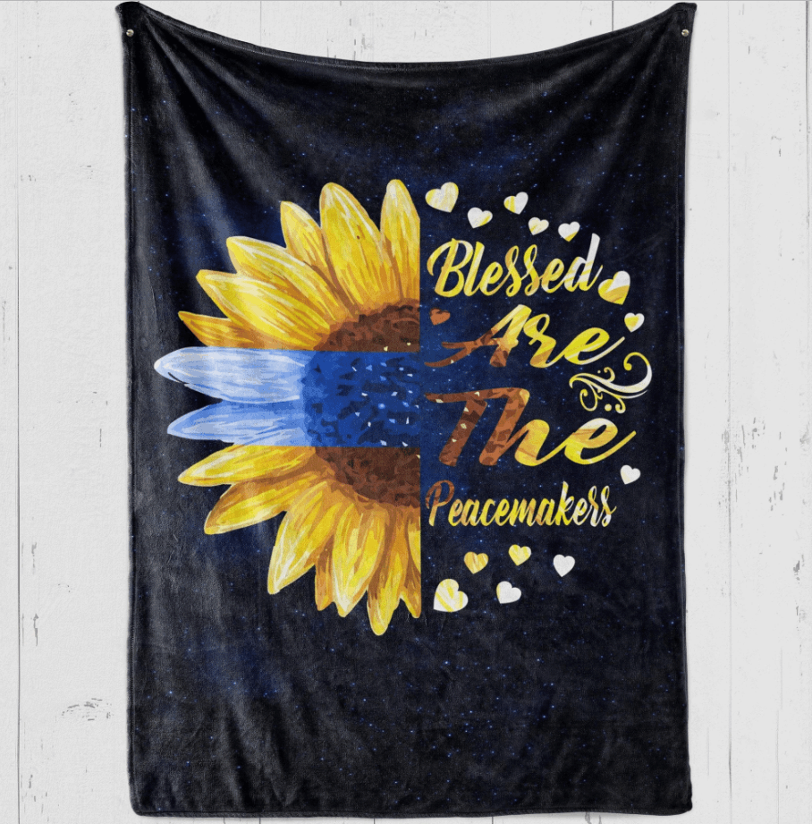 Half Sunflower Blessed Are The Peacemakers Sherpa Fleece Blanket