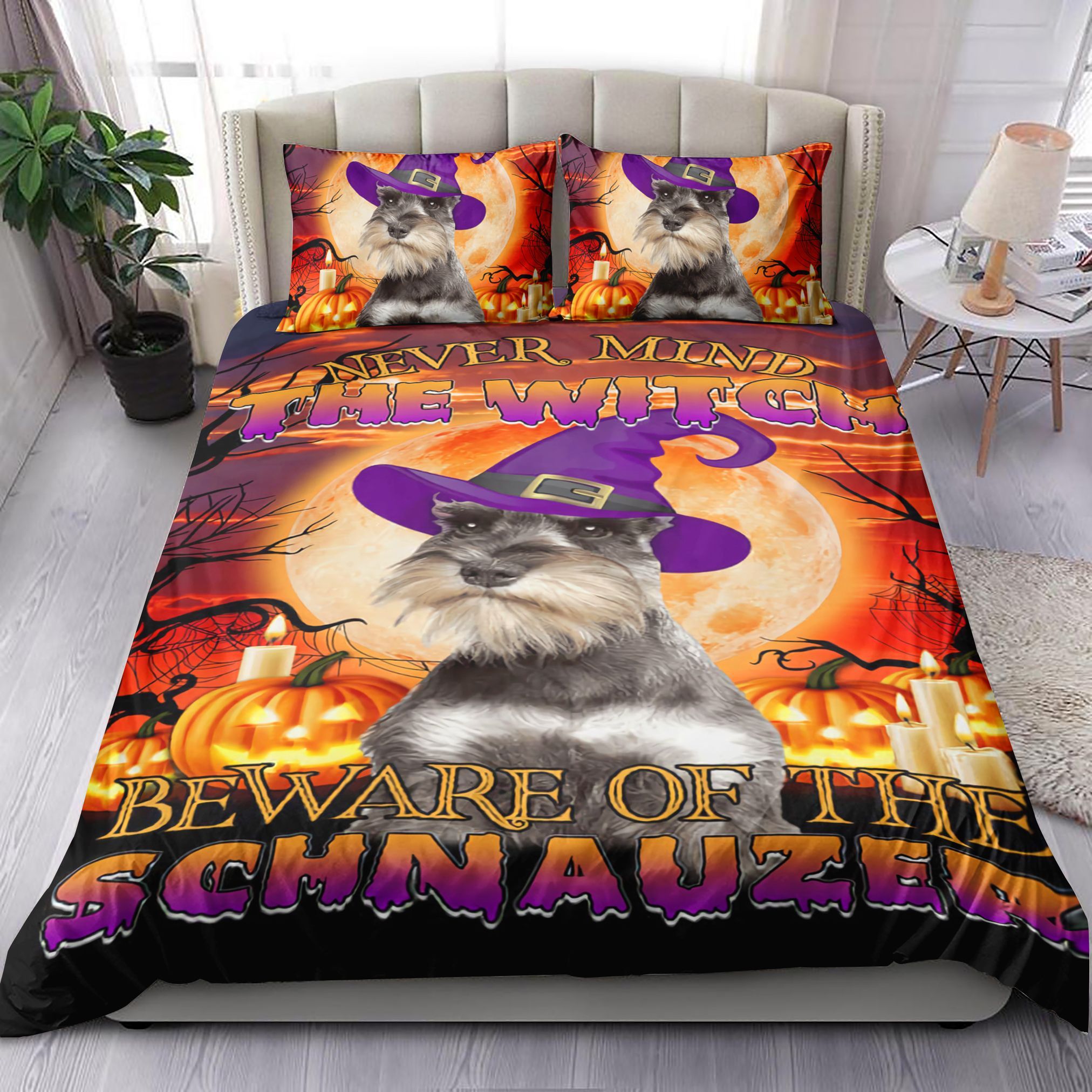 Halloween Beware Of The Schnauzer Bedding Set