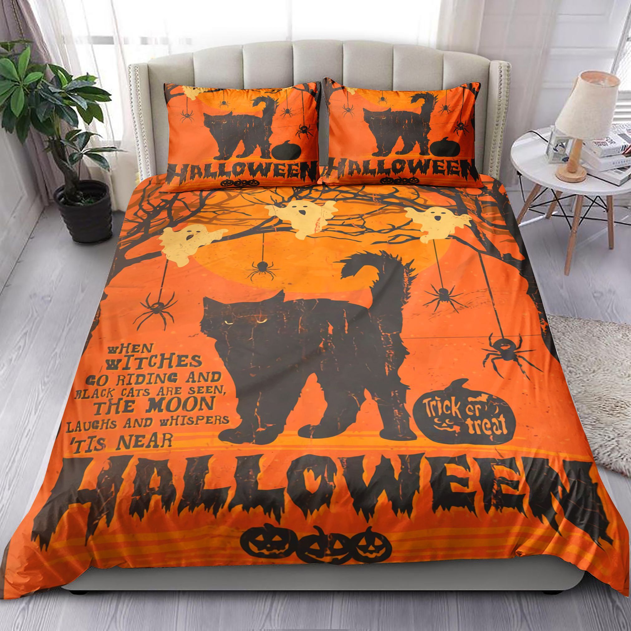 Halloween Black Cat Ghost Bedding Set