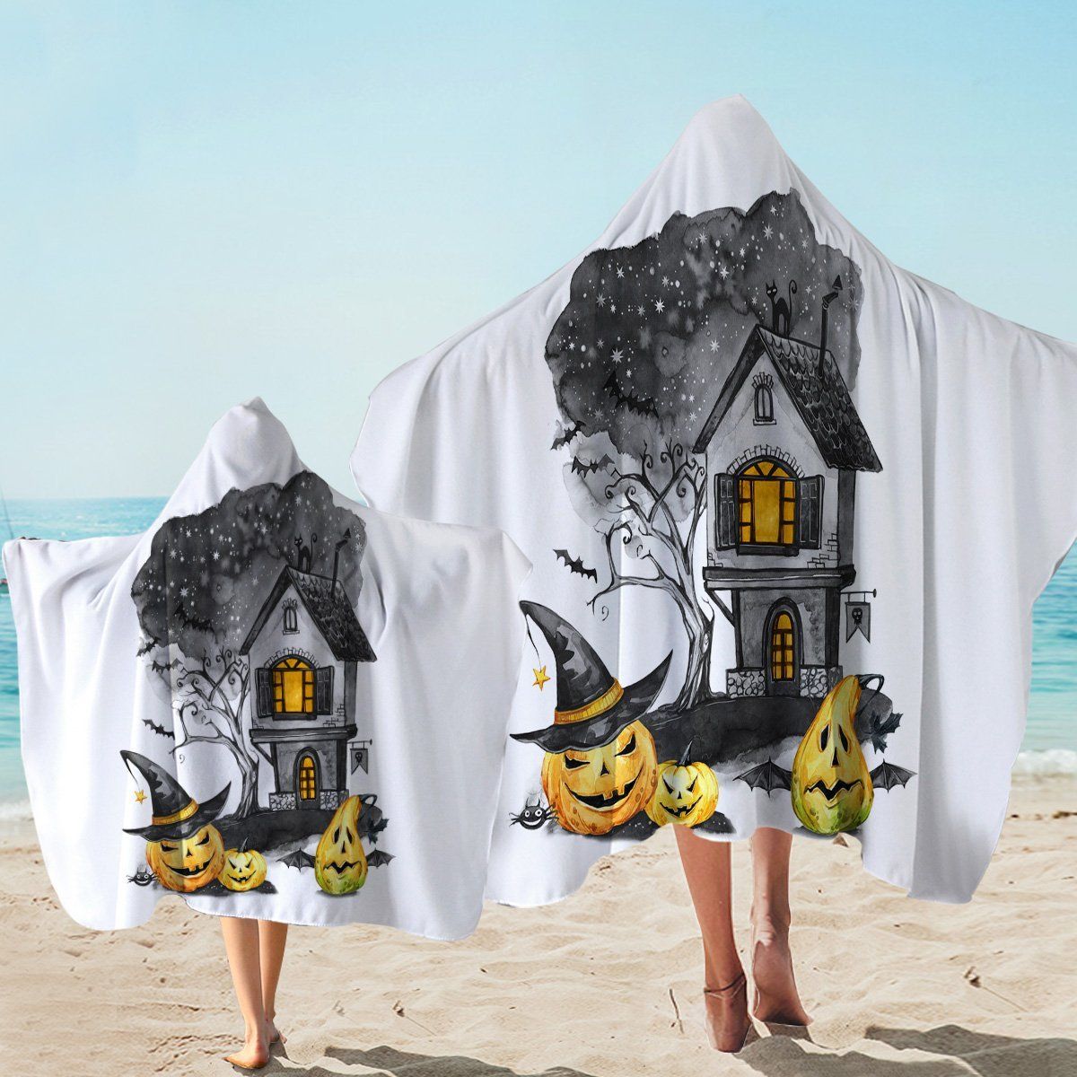 Halloween Castle Guards With Pumpkin Witch Printed Hooded Towel
