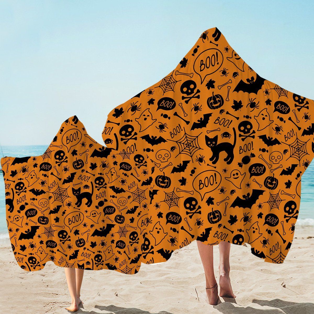 Halloween Emojis Collection Brown Printed Hooded Towel