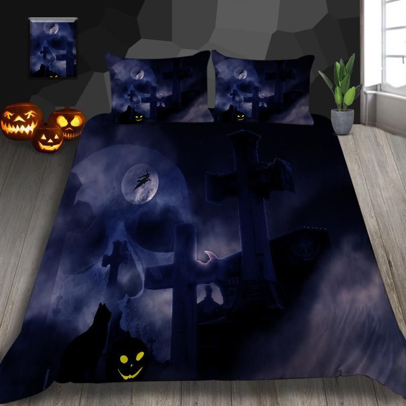 Halloween Overcast Cemetery Witch Bedding Set