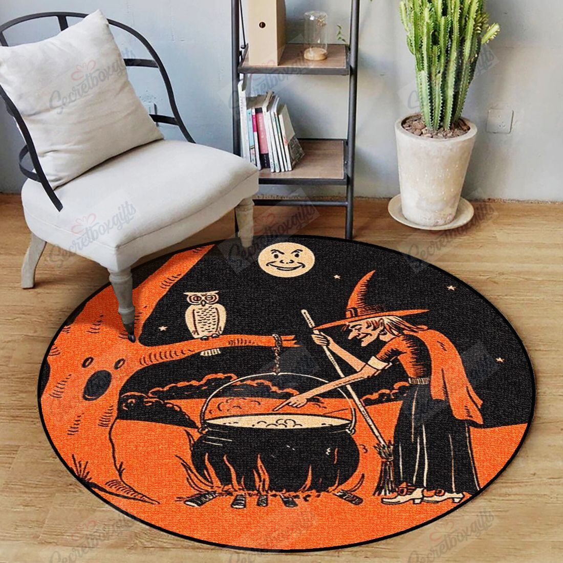Halloween Owl And Witch Round Carpet