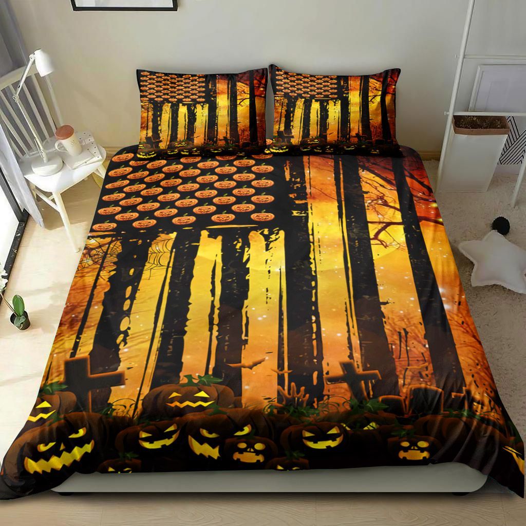 Halloween Pumpkin America Flag Bedding Set