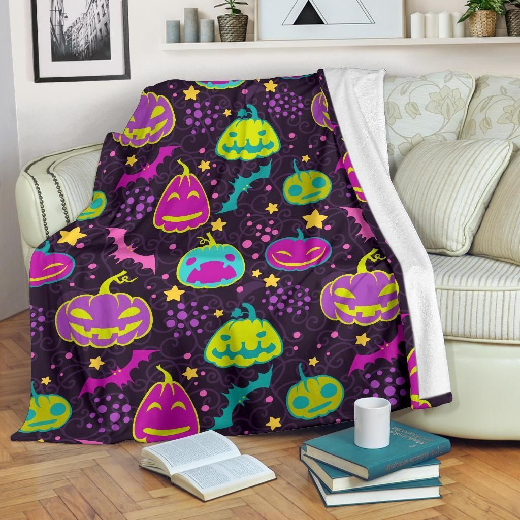 Halloween Pumpkin Bat Pattern Sherpa Fleece Blanket