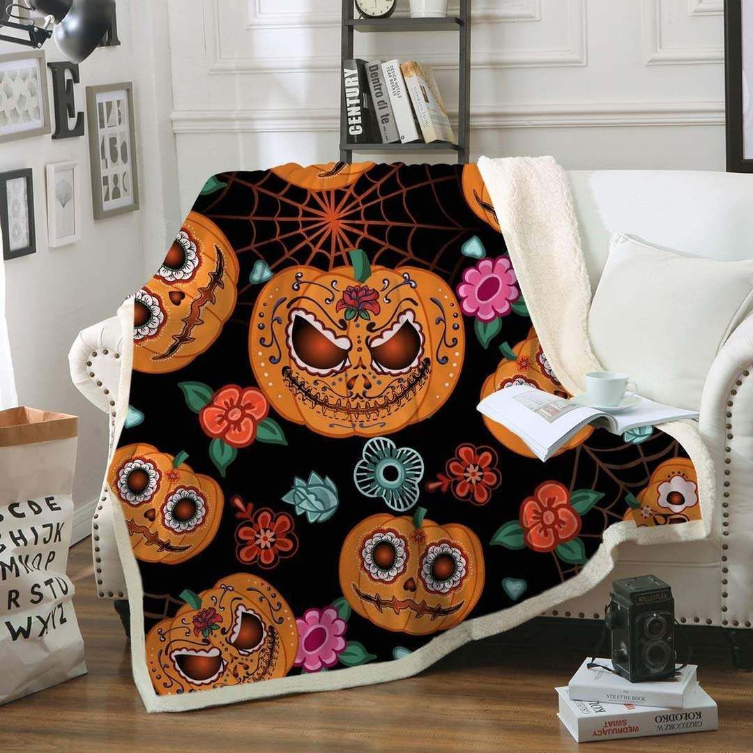 Halloween Pumpkin Sherpa Fleece Blanket