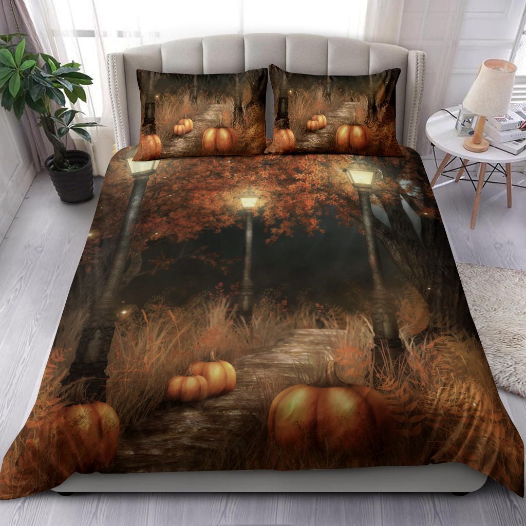 Halloween Pumpkin Lamp Road Bedding Set