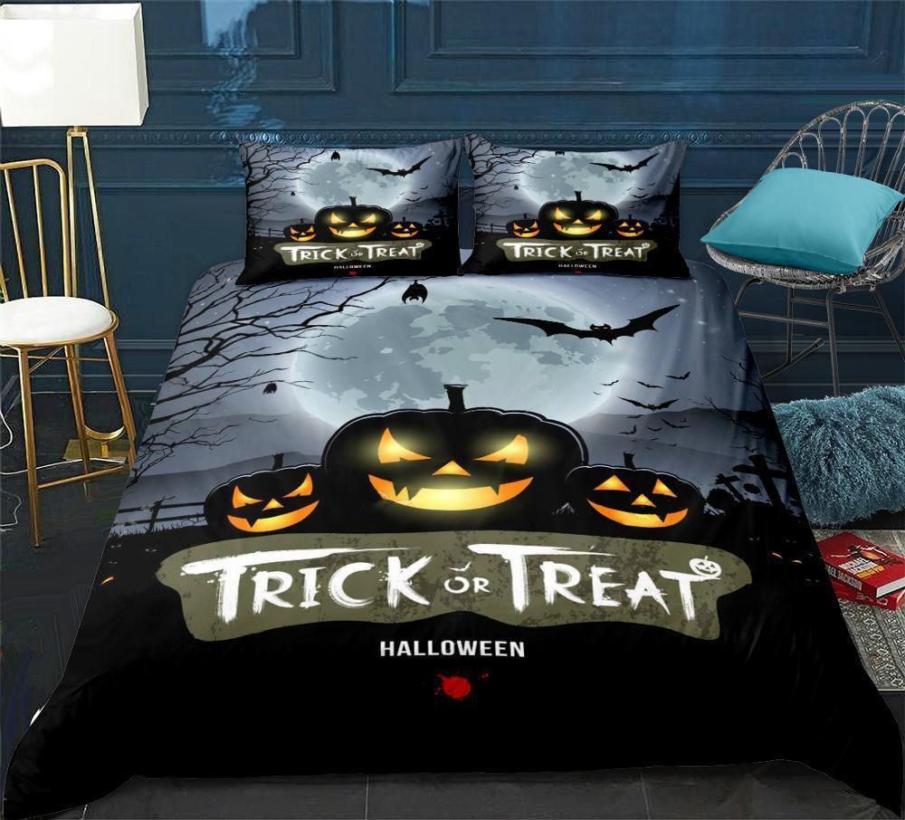 Halloween Themed Trick Or Treat Pumpkin Bedding Set
