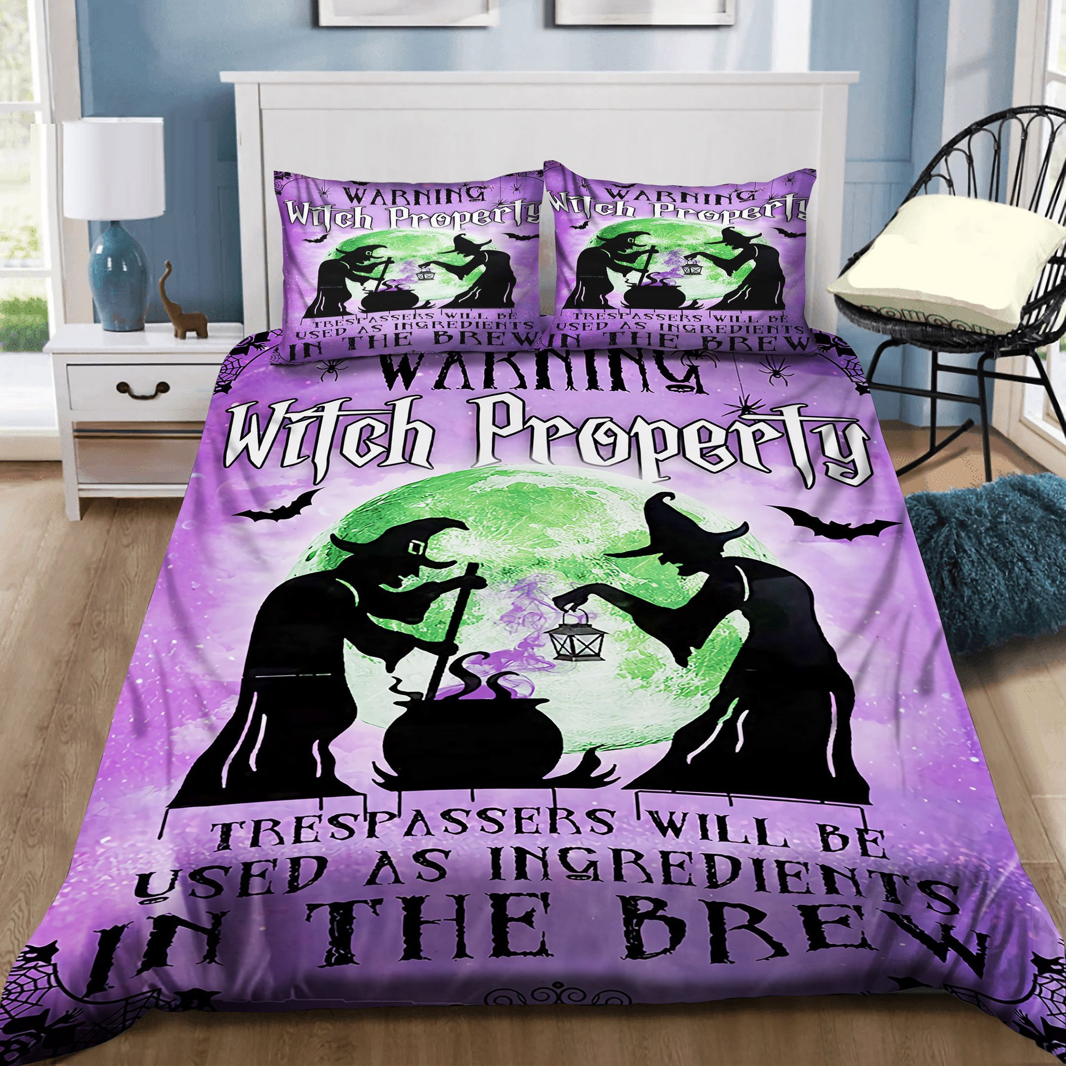 Halloween Warning Witch Property Bedding Set