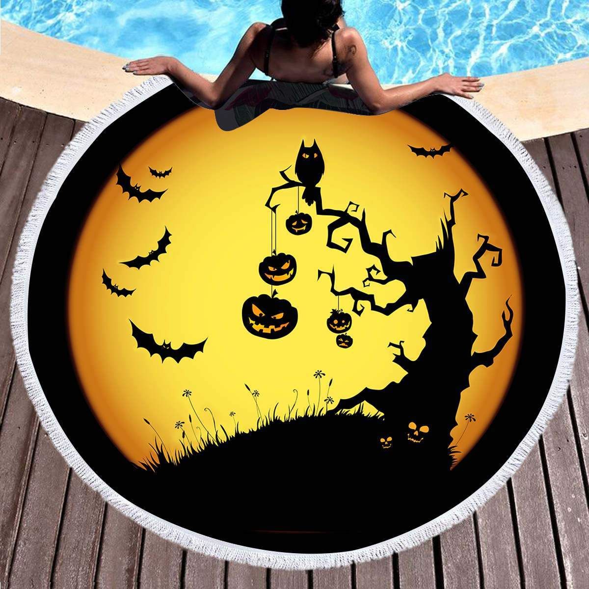 Halloween Wild Party Printed Round Beach Towel