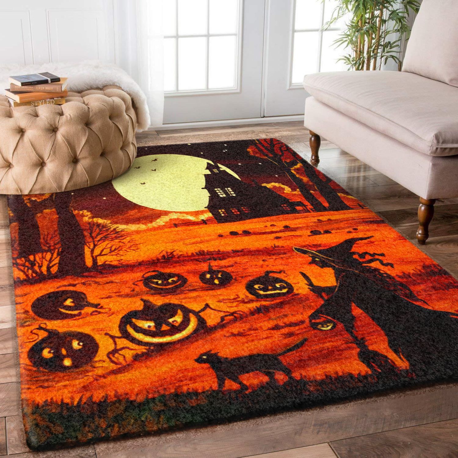 Halloween Witch And Black Cat Bedding Set