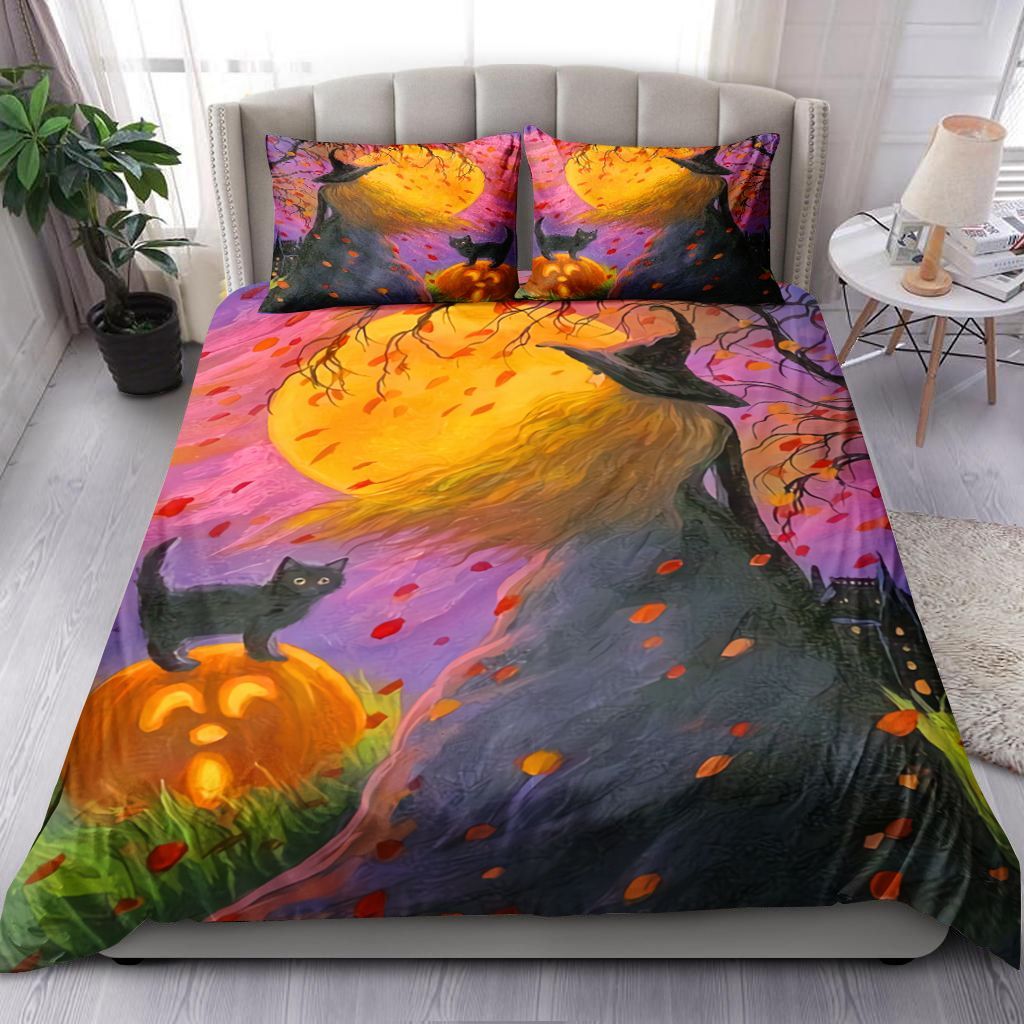 Halloween Witch And Cat Bedding Set