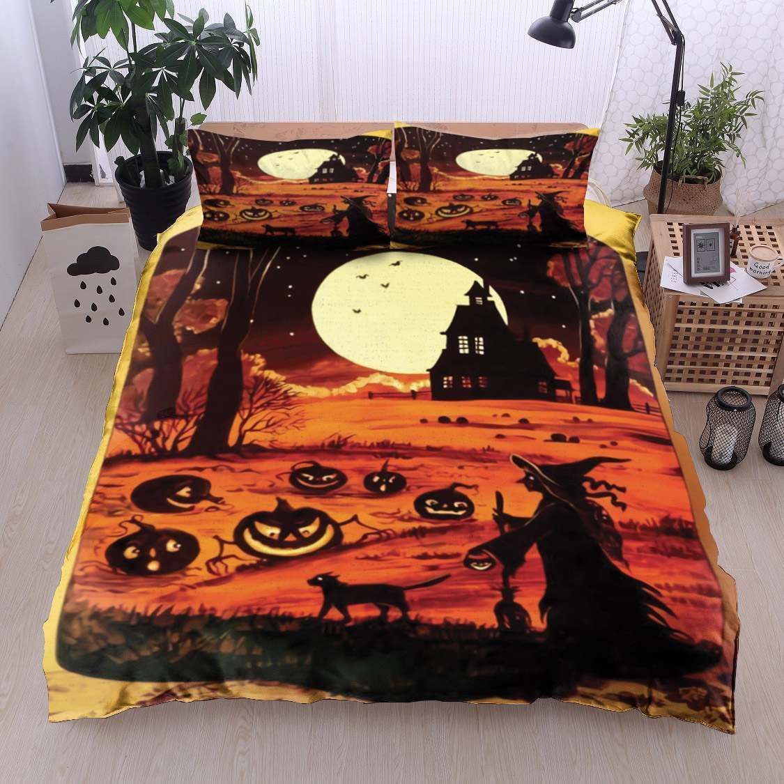 Halloween Witch Cat Pumpkin Bedding Set