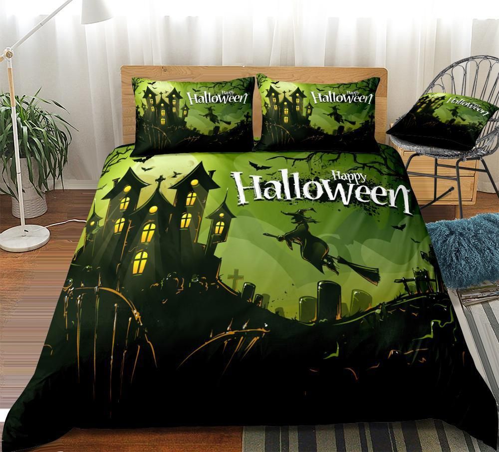 Halloween Witch Flying On Broom Bedding Set
